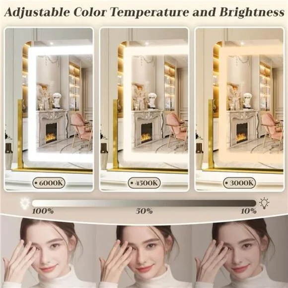 Gold Vanity Mirror Makeup Mirror with Lights, Large Lighted Vanity Mirror